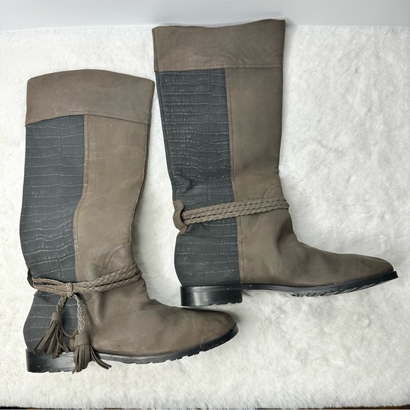 Anyi Lu Knee Boots Size 39 Textured Leather Tassels - Picture 1 of 5